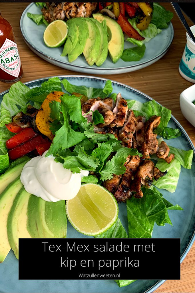 tex-mex fajita salade met kip en paprika