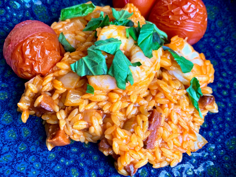 Orzo met chorizo en garnalen Wat zullen we eten?
